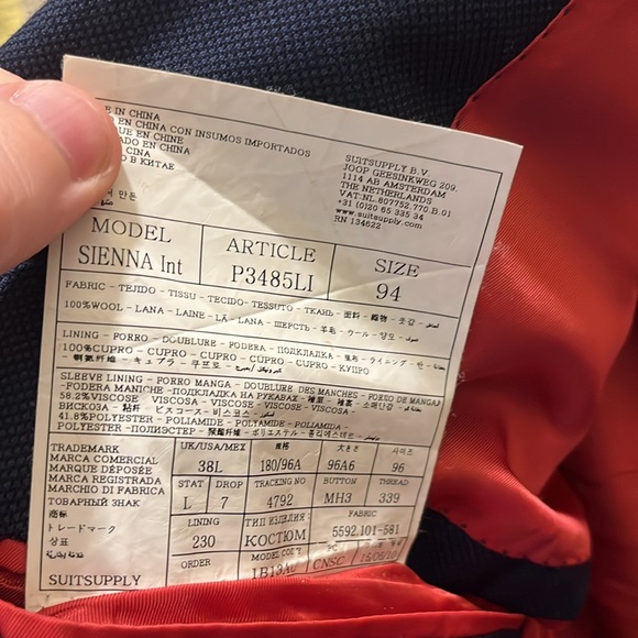 Suit Supply Sienna Navy Birdseye 100% Wool Jacket - Picture 8 of 8